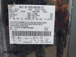 2008 Ford F-150 XLT with VIN 1FTPW12V88FB55495, listed as a IAAI auction lot 42247811 with 131,515 mi miles and . Bid and sale history available at DreamBid. Image 9.