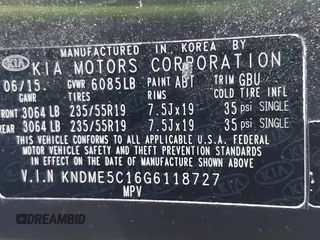 2016 Kia Sedona SX-L with VIN KNDME5C16G6118727, listed as a IAAI auction lot 41835104 with 116,657 mi miles. Bid and sale history available at carsss.com. Image 9.