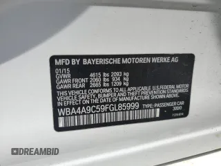 2015 BMW 4 Series 428i with VIN WBA4A9C59FGL85999, listed as a Copart auction lot 56275455 with 105,961 mi miles and Salvage title. Bid and sale history available at DreamBid. Image 12.