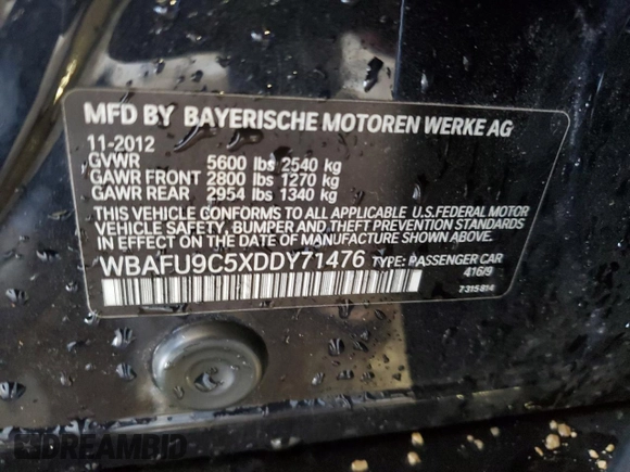 2013 BMW 5 Series 550i xDrive with VIN WBAFU9C5XDDY71476, listed as a Copart auction lot 49231685 with 165,909 mi miles and Salvage Title. Bid and sale history available at carsss.com. Image 13.