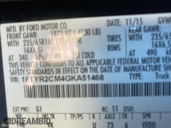 2016 Ford Transit Cargo z VIN 1FTYR2CM4GKA51468, wystawiony jako Copart lot #53968425 z przebiegiem 165 725 mil mil oraz Czysty tytuł • Clean title. Historia ofert i sprzedaży dostępna na DreamBid. Obrazek 10.