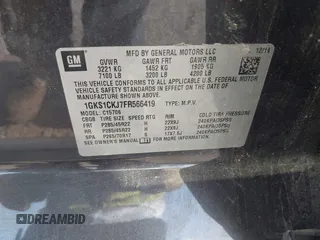 2015 GMC Yukon Denali z VIN 1GKS1CKJ7FR566419, wystawiony jako IAAI lot #41948825 z przebiegiem 235 037 mil mil oraz . Historia ofert i sprzedaży dostępna na DreamBid. Obrazek 9.