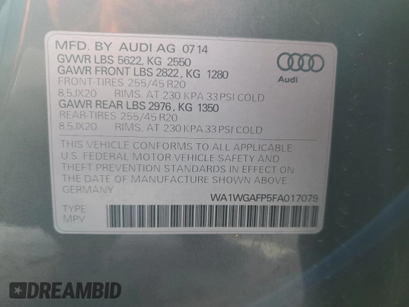 2015 Audi Q5 Prestige с VIN WA1WGAFP5FA017079, выставлен на аукционе Copart как лот 88528625 с пробегом 47 566 миль миль и Списание • Salvage title. История ставок и продаж доступна на DreamBid. Изображение 13.