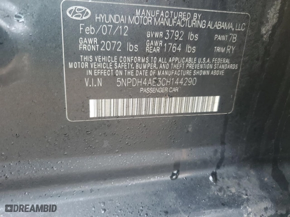 2012 Hyundai Elantra Limited with VIN 5NPDH4AE3CH144290, listed as a Copart auction lot 46850955 with 151,302 mi miles and Salvage Title. Bid and sale history available at carsss.com. Image 14.