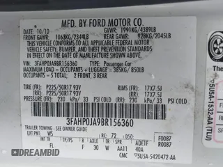 2011 Ford Fusion SEL with VIN 3FAHP0JA9BR156360, listed as a IAAI auction lot 41723154 with 189,984 mi miles. Bid and sale history available at carsss.com. Image 9.