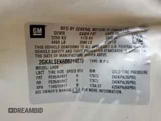 2013 GMC Terrain SLE with VIN 2GKALSEK6D6214879, listed as a Copart auction lot 59962905 with 67,573 mi miles and Salvage title. Bid and sale history available at DreamBid. Image 13.