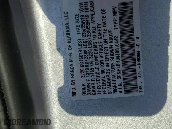 2018 Honda Odyssey Elite with VIN 5FNRL6H94JB010442, listed as a Copart auction lot 62077815 with 118,058 mi miles and Salvage title. Bid and sale history available at DreamBid. Image 14.