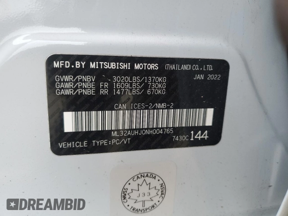 2022 Mitsubishi Mirage ES с VIN ML32AUHJ0NH004765, выставлен на аукционе Copart как лот 56042665 с пробегом Не указан миль и На запчасти • Non repairable. История ставок и продаж доступна на DreamBid. Изображение 12.