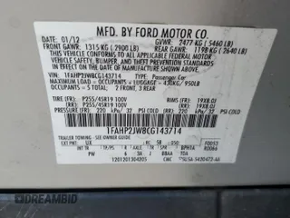 2012 Ford Taurus Limited with VIN 1FAHP2JW8CG143714, listed as a Copart auction lot 81617054 with 167,799 mi miles and Salvage title. Bid and sale history available at DreamBid. Image 12.