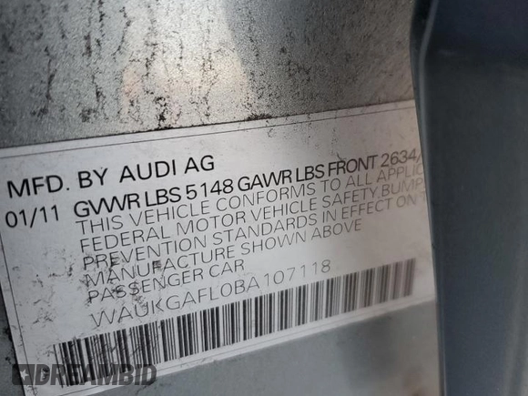 2011 Audi S4 Prestige with VIN WAUKGAFL0BA107118, listed as a Copart auction lot 87319604 with 113,470 mi miles and Salvage Title. Bid and sale history available at carsss.com. Image 12.