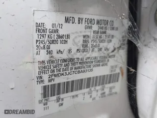 2012 Ford Edge SEL with VIN 2FMDK3JC7CBA93135, listed as a IAAI auction lot 42084352 with 162,685 mi miles. Bid and sale history available at carsss.com. Image 9.