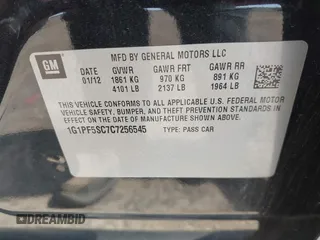 2012 Chevrolet Cruze 1LT with VIN 1G1PF5SC7C7256545, listed as a IAAI auction lot 42115331 with 105,622 mi miles and . Bid and sale history available at DreamBid. Image 9.