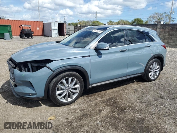2022 Infiniti QX50 LUXE with VIN 3PCAJ5BA3NF117553, listed as a Copart auction lot 45706895 with 51,329 mi miles and Non Repairable. Bid and sale history available at carsss.com. Image 1.