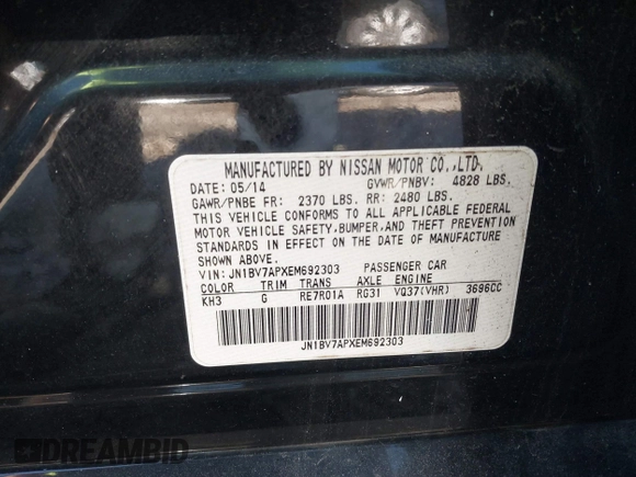 2014 Infiniti Q50 with VIN JN1BV7APXEM692303, listed as a IAAI auction lot 41325631 with 115,803 mi miles. Bid and sale history available at carsss.com. Image 9.