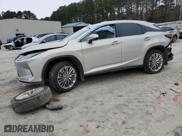 2020 Lexus RX with VIN 2T2JGMDA3LC047927, listed as a Copart auction lot 45787155 with 27,806 mi miles and Salvage Title. Bid and sale history available at carsss.com. Image 1.