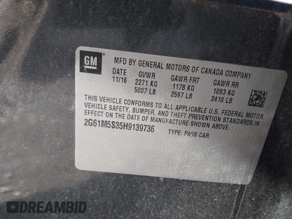 2017 Cadillac XTS Luxury with VIN 2G61M5S35H9139736, listed as a IAAI auction lot 41416683 with 119,907 mi miles. Bid and sale history available at carsss.com. Image 9.