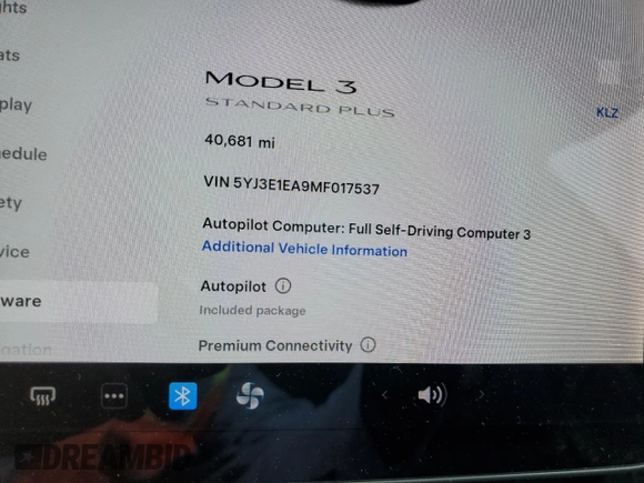 2021 Tesla Model 3 Standard Range Plus z VIN 5YJ3E1EA9MF017537, wystawiony jako Copart lot #55421165 z przebiegiem 40 681 mil mil oraz Szkoda całkowita • Salvage title. Historia ofert i sprzedaży dostępna na DreamBid. Obrazek 9.