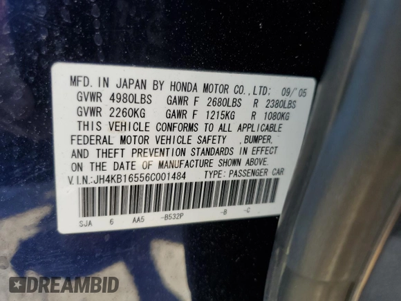 2006 Acura RL with VIN JH4KB16556C001484, listed as a Copart auction lot 58545855 with 118,218 mi miles and Clean title. Bid and sale history available at DreamBid. Image 12.