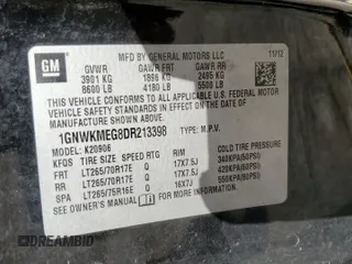 2013 Chevrolet Suburban with VIN 1GNWKMEG8DR213398, listed as a Copart auction lot 75192044 with 160,035 mi miles and Salvage title. Bid and sale history available at DreamBid. Image 13.