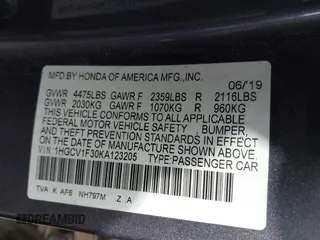 2019 Honda Accord Sport with VIN 1HGCV1F30KA123205, listed as a IAAI auction lot 41674180 with 62,382 mi miles and . Bid and sale history available at DreamBid. Image 9.