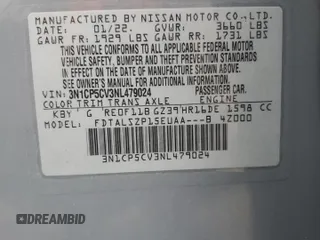 2022 Nissan Kicks SV z VIN 3N1CP5CV3NL479024, wystawiony jako Copart lot #57427535 z przebiegiem 60 797 mil mil oraz Szkoda całkowita • Salvage title. Historia ofert i sprzedaży dostępna na DreamBid. Obrazek 13.