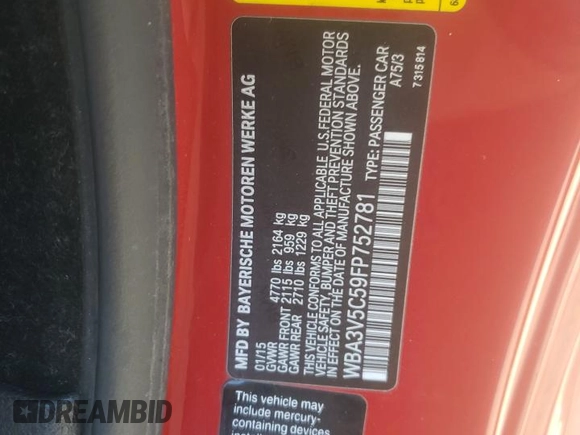 2015 BMW 4 Series 428i z VIN WBA3V5C59FP752781, wystawiony jako Copart lot #46168715 z przebiegiem 181 205 mil mil oraz Szkoda całkowita • Salvage title. Historia ofert i sprzedaży dostępna na DreamBid. Obrazek 12.