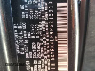 2023 Kia Sorento SX z VIN 5XYRK4LF9PG215910, wystawiony jako Copart lot #49861025 z przebiegiem 25 007 mil mil oraz Szkoda całkowita • Salvage title. Historia ofert i sprzedaży dostępna na DreamBid. Obrazek 13.