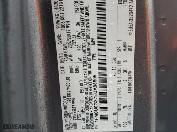 2014 Ford Escape SE with VIN 1FMCU0GX7EUA88805, listed as a Copart auction lot 51124585 with 105,518 mi miles and Salvage Title. Bid and sale history available at carsss.com. Image 12.