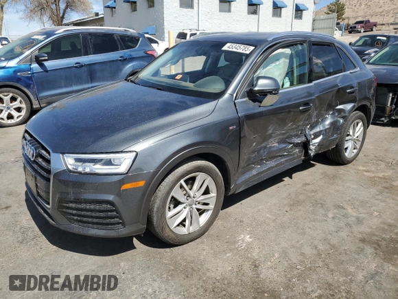 2018 Audi Q3 Premium Plus z VIN WA1JCCFS6JR007404, wystawiony jako Copart lot #45345785 z przebiegiem Nie podano mil oraz Szkoda całkowita • Salvage title. Historia ofert i sprzedaży dostępna na DreamBid. Obrazek 1.