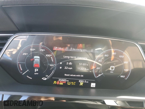 2022 Audi e-tron Premium Plus with VIN WA1LAAGE3NB007578, listed as a Copart auction lot 47896415 with 35,685 mi miles and Salvage Title. Bid and sale history available at DreamBid. Image 9.