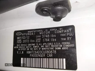 2012 Hyundai Veloster w/Black Int with VIN KMHTC6AD3CU080878, listed as a IAAI auction lot 42377636 with 152,430 mi miles and . Bid and sale history available at DreamBid. Image 9.