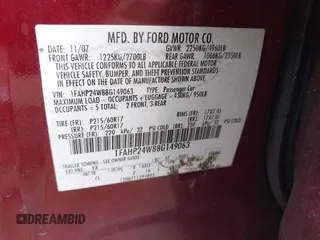 2008 Ford Taurus SEL with VIN 1FAHP24W88G149063, listed as a IAAI auction lot 42168947 with 128,735 mi miles and . Bid and sale history available at DreamBid. Image 9.