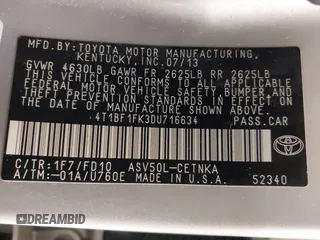 2013 Toyota Camry L with VIN 4T1BF1FK3DU716634, listed as a IAAI auction lot 41759908 with 118,955 mi miles. Bid and sale history available at carsss.com. Image 9.