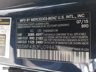 2015 Mercedes-Benz C-Class C 300 with VIN 55SWF4JB3FU094478, listed as a IAAI auction lot 41629676 with 91,603 mi miles. Bid and sale history available at carsss.com. Image 9.