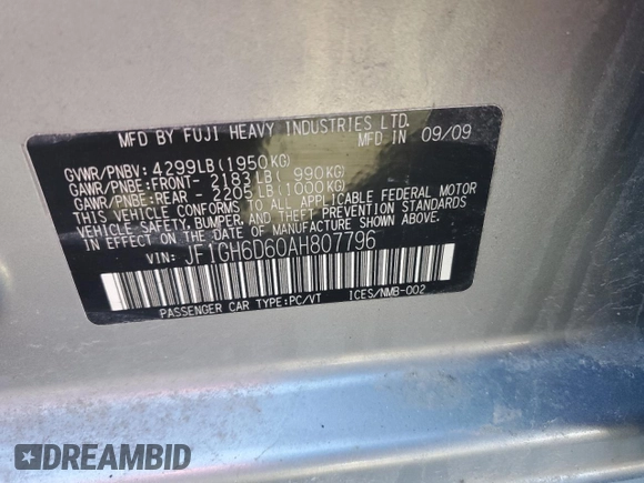 2010 Subaru Impreza Outback Special Sports z VIN JF1GH6D60AH807796, wystawiony jako Copart lot #51961915 z przebiegiem 230 001 mil mil oraz Szkoda całkowita • Salvage title. Historia ofert i sprzedaży dostępna na DreamBid. Obrazek 12.