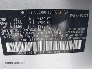 2021 Subaru Legacy Limited XT with VIN 4S3BWGN61M3014815, listed as a IAAI auction lot 41083002 with 85,481 mi miles and . Bid and sale history available at DreamBid. Image 9.