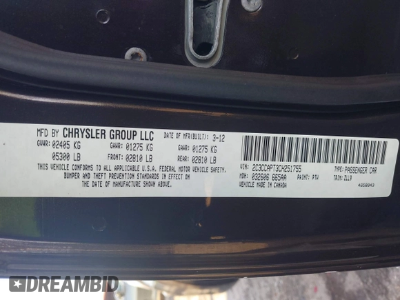 2012 Chrysler 300 C Luxury Series with VIN 2C3CCAPT3CH251755, listed as a IAAI auction lot 41935653 with 62,397 mi miles and . Bid and sale history available at carsss.com. Image 9.
