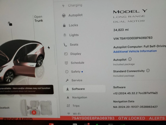 2023 Tesla Model Y Long Range with VIN 7SAYGDEE8PA069783, listed as a Copart auction lot 44635395 with 34,823 mi miles and Salvage Title. Bid and sale history available at carsss.com. Image 9.