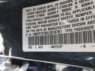 2020 Honda Civic Sedan EX with VIN 19XFC1F3XLE016761, listed as a IAAI auction lot 41670321 with 64,958 mi miles. Bid and sale history available at carsss.com. Image 9.