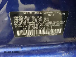 2024 Subaru Impreza with VIN JF1GUABC0R8893033, listed as a Copart auction lot 85941104 with 1,224 mi miles and Salvage Title. Bid and sale history available at carsss.com. Image 13.