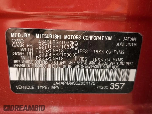 2016 Mitsubishi Outlander Sport 2.4 SEL with VIN JA4AP4AW3GZ054175, listed as a Copart auction lot 51983135 with 79,657 mi miles and Salvage Title. Bid and sale history available at carsss.com. Image 12.