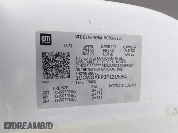 2023 Chevrolet Express Cargo with VIN 1GCWGAFP3P1219054, listed as a IAAI auction lot 41615581 with 36,622 mi miles and . Bid and sale history available at DreamBid. Image 9.