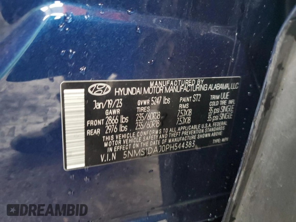 2023 Hyundai Santa Fe SE с VIN 5NMS1DAJ0PH544383, выставлен на аукционе Copart как лот 59406355 с пробегом 91 000 миль миль и На запчасти • Non repairable. История ставок и продаж доступна на DreamBid. Изображение 13.