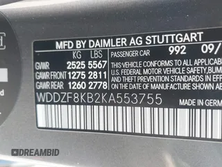 2019 Mercedes-Benz E 63 S AMG with VIN WDDZF8KB2KA553755, listed as a IAAI auction lot 40545473 with 51,458 mi miles and . Bid and sale history available at DreamBid. Image 9.
