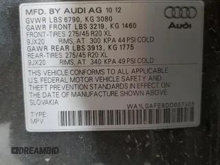 2013 Audi Q7 3.0T Premium Plus with VIN WA1LGAFE8DD007305, listed as a Copart auction lot 54019185 with 75,726 mi miles and Clean Title. Bid and sale history available at carsss.com. Image 12.