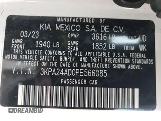 2023 Kia Rio LX with VIN 3KPA24AD0PE566085, listed as a Copart auction lot 50354455 with 65,203 mi miles and Salvage Title. Bid and sale history available at DreamBid. Image 15.