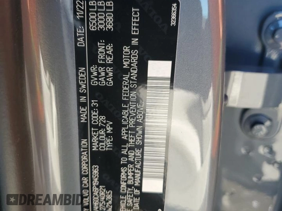2023 Volvo XC90 Ultimate Bright Theme with VIN YV4H60CA6P1945963, listed as a Copart auction lot 46036015 with 15,052 mi miles and Salvage title. Bid and sale history available at DreamBid. Image 13.