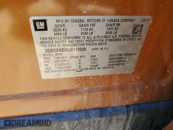 2018 Chevrolet Equinox LS with VIN 2GNAXHEV9J6118339, listed as a Copart auction lot 50763375 with 135,224 mi miles and Salvage Title. Bid and sale history available at DreamBid. Image 16.
