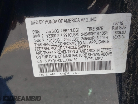 2020 Acura MDX z VIN 5J8YD4H37LL004130, wystawiony jako IAAI lot #42255090 z przebiegiem 36 686 mil mil oraz . Historia ofert i sprzedaży dostępna na DreamBid. Obrazek 9.