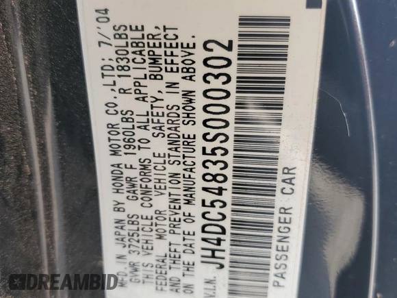 2005 Acura RSX с VIN JH4DC54835S000302, выставлен на аукционе Copart как лот 66693405 с пробегом Не указан миль и Чистый • Clean title. История ставок и продаж доступна на DreamBid. Изображение 12.